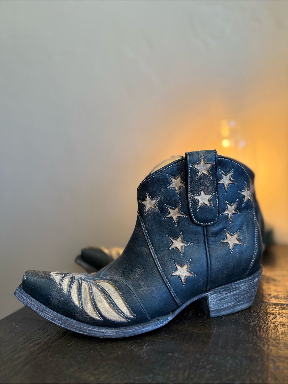 Old Gringo Black Star Wing Western Ankle Boots Size 7.5B Distressed Leather - Picture 8 of 14